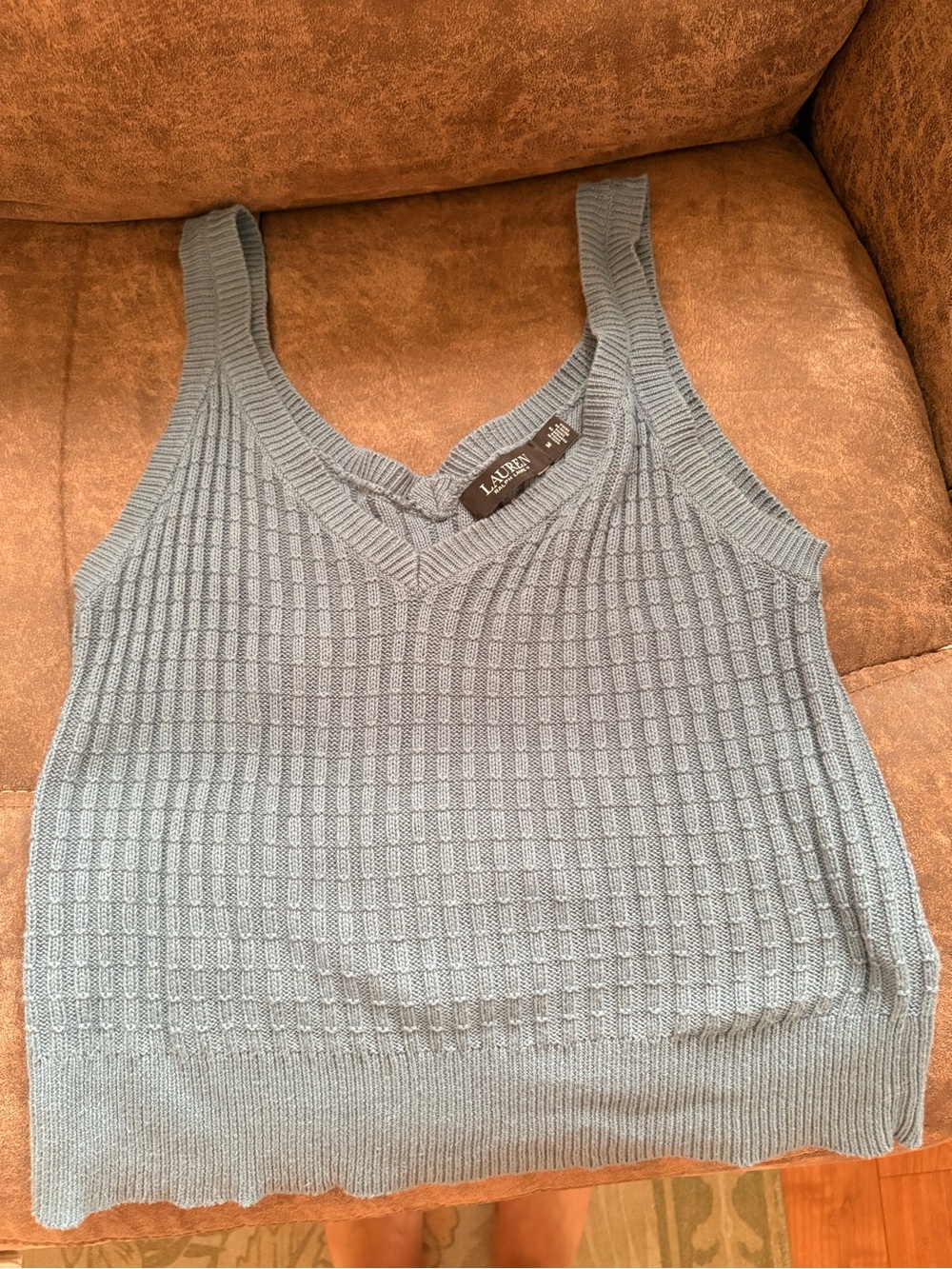 Ralph Lauren Blue Textured V-Neck Knit Tank